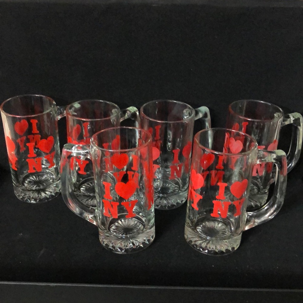 VINTAGE I LOVE NEW YORK set of 6 GLASSES CAPS